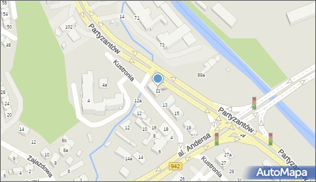 Bielsko-Biała, Kustronia Józefa, gen., 11, mapa Bielsko-Białej