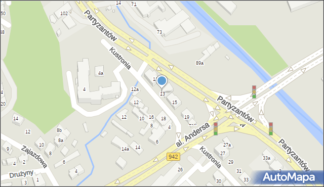 Bielsko-Biała, Kustronia Józefa, gen., 13, mapa Bielsko-Białej