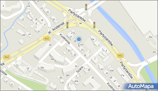 Bielsko-Biała, Kustronia Józefa, gen., 31, mapa Bielsko-Białej