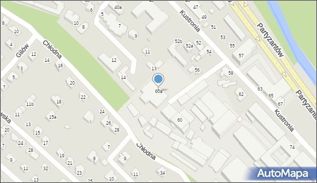 Bielsko-Biała, Kustronia Józefa, gen., 60a, mapa Bielsko-Białej