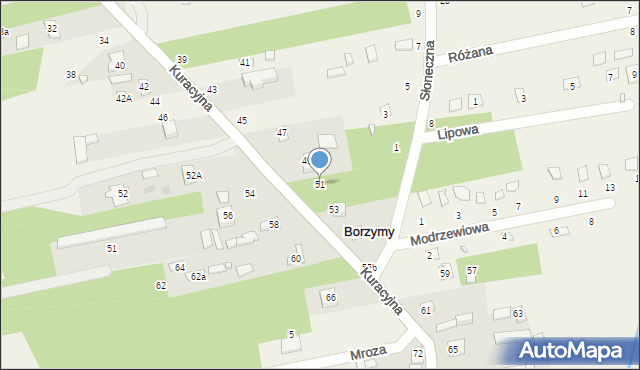 Borzymy, Kuracyjna, 51, mapa Borzymy
