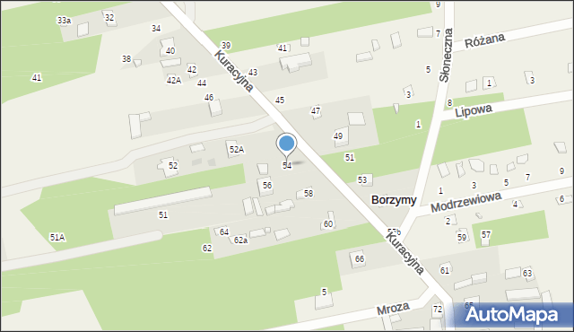 Borzymy, Kuracyjna, 54, mapa Borzymy
