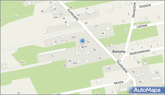 Borzymy, Kuracyjna, 56, mapa Borzymy