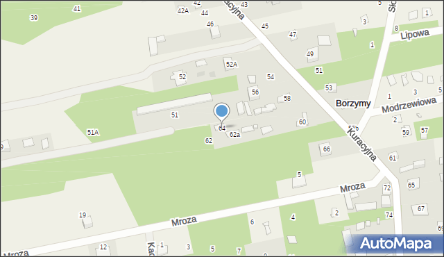 Borzymy, Kuracyjna, 64, mapa Borzymy