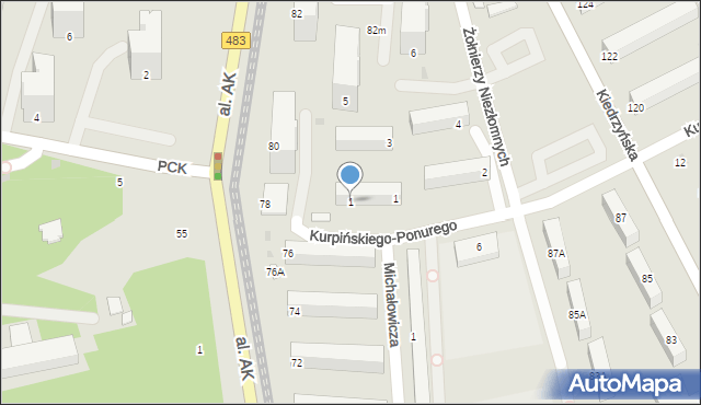 Częstochowa, Kurpińskiego-Ponurego Jerzego, 1, mapa Częstochowy