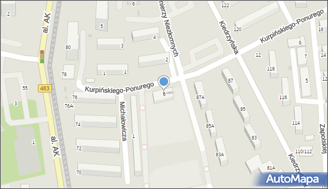 Częstochowa, Kurpińskiego-Ponurego Jerzego, 6, mapa Częstochowy