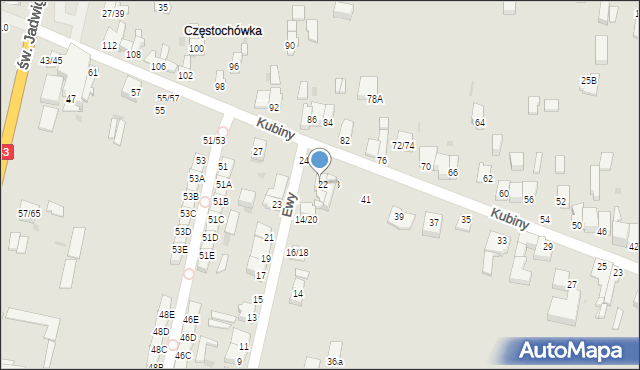 Częstochowa, Kubiny Teodora, ks. bp., 45, mapa Częstochowy