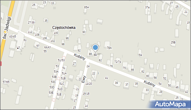 Częstochowa, Kubiny Teodora, ks. bp., 84, mapa Częstochowy
