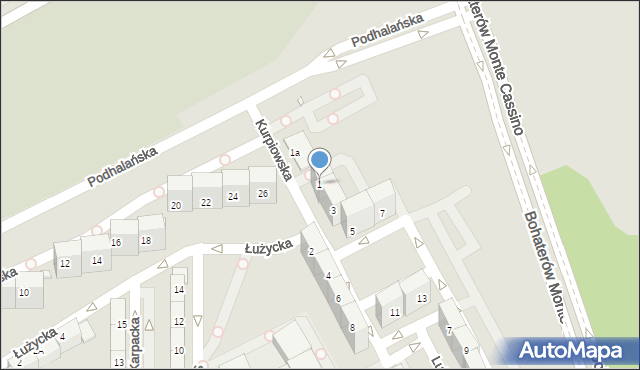 Katowice, Kurpiowska, 1, mapa Katowic