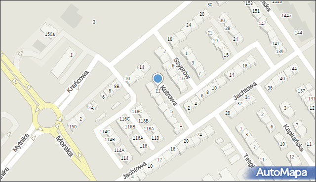 Koszalin, Kutrowa, 11, mapa Koszalina