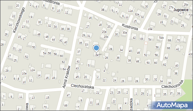 Kraków, Kustronia Józefa, 24, mapa Krakowa