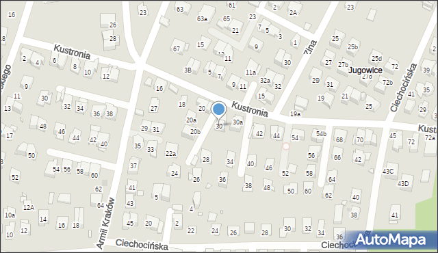 Kraków, Kustronia Józefa, 30, mapa Krakowa