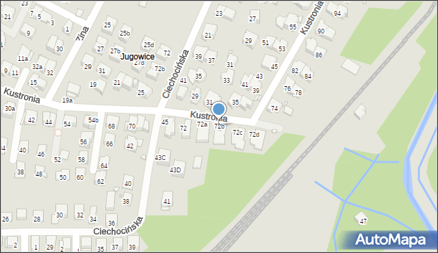Kraków, Kustronia Józefa, 72b, mapa Krakowa