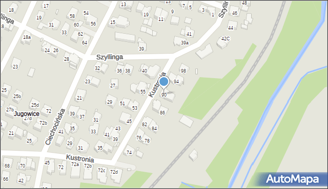 Kraków, Kustronia Józefa, 90, mapa Krakowa
