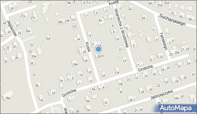 Kraków, Kusia Jana, ks., 13, mapa Krakowa