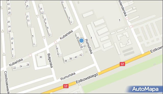 Leszno, Kubańska, 44, mapa Leszno