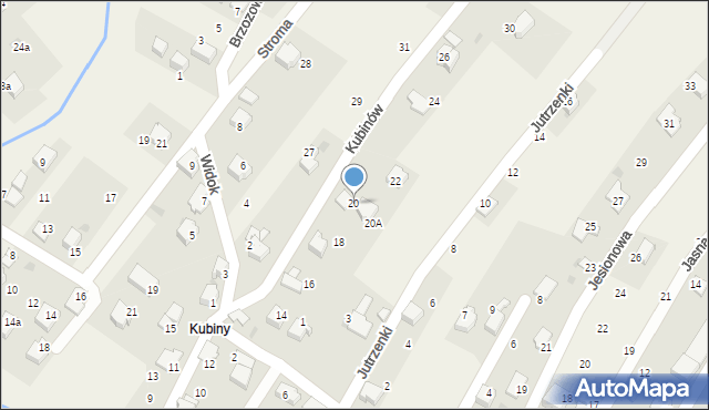 Łodygowice, Kubinów, 20, mapa Łodygowice