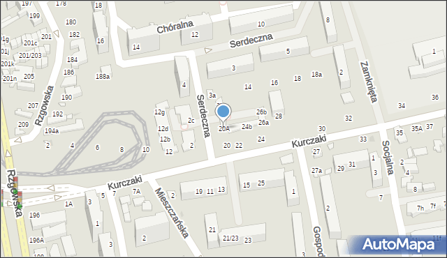 Łódź, Kurczaki, 20A, mapa Łodzi