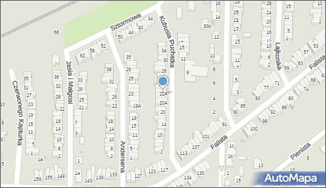 Łódź, Kubusia Puchatka, 22A, mapa Łodzi