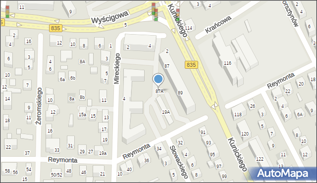 Lublin, Kunickiego Władysława, 87A, mapa Lublina