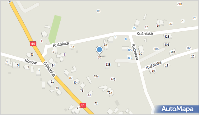 Mikołów, Kuźnicka, 10, mapa Mikołów