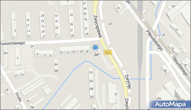Nysa, Kusocińskiego Janusza, 18B, mapa Nysy