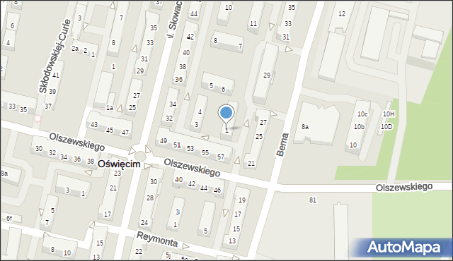 Oświęcim, Kusocińskiego Janusza, 1, mapa Oświęcimia