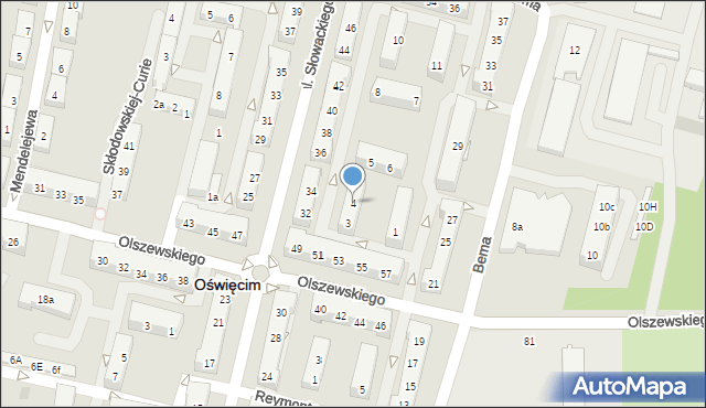 Oświęcim, Kusocińskiego Janusza, 4, mapa Oświęcimia