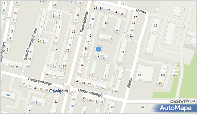 Oświęcim, Kusocińskiego Janusza, 5, mapa Oświęcimia