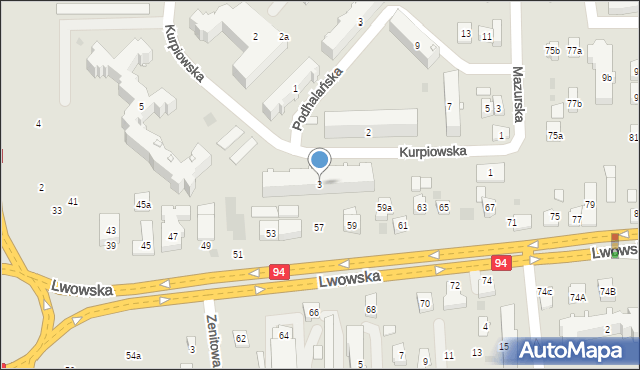 Rzeszów, Kurpiowska, 3, mapa Rzeszów