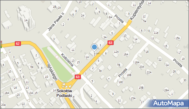 Sokołów Podlaski, Kupientyńska, 1, mapa Sokołów Podlaski