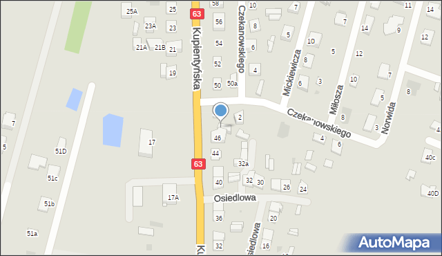 Sokołów Podlaski, Kupientyńska, 48a, mapa Sokołów Podlaski