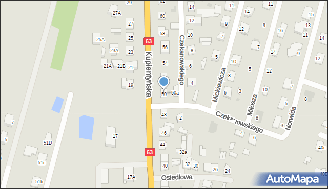 Sokołów Podlaski, Kupientyńska, 50, mapa Sokołów Podlaski