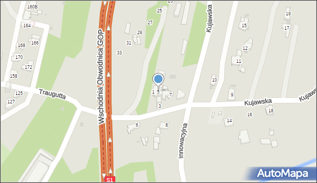 Sosnowiec, Kujawska, 5, mapa Sosnowca