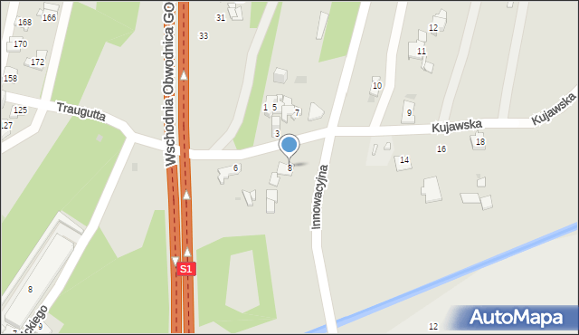 Sosnowiec, Kujawska, 8, mapa Sosnowca