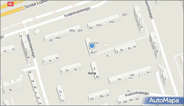 Toruń, Kusocińskiego Janusza, 4b, mapa Torunia