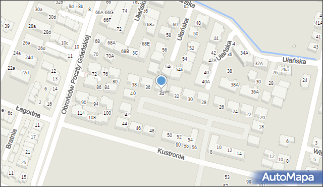 Wrocław, Kustronia Józefa, gen., 34, mapa Wrocławia