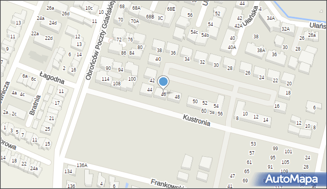 Wrocław, Kustronia Józefa, gen., 46, mapa Wrocławia