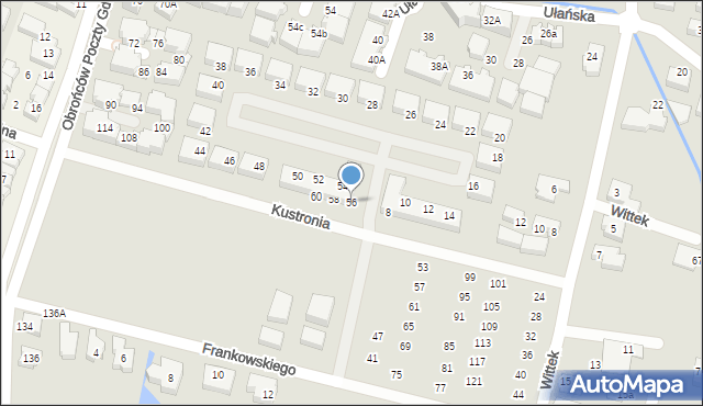 Wrocław, Kustronia Józefa, gen., 56, mapa Wrocławia