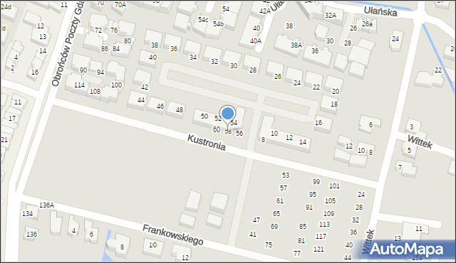 Wrocław, Kustronia Józefa, gen., 58, mapa Wrocławia