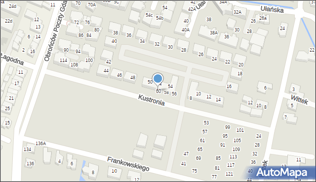 Wrocław, Kustronia Józefa, gen., 60, mapa Wrocławia