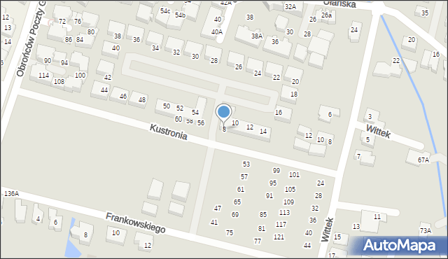 Wrocław, Kustronia Józefa, gen., 8, mapa Wrocławia