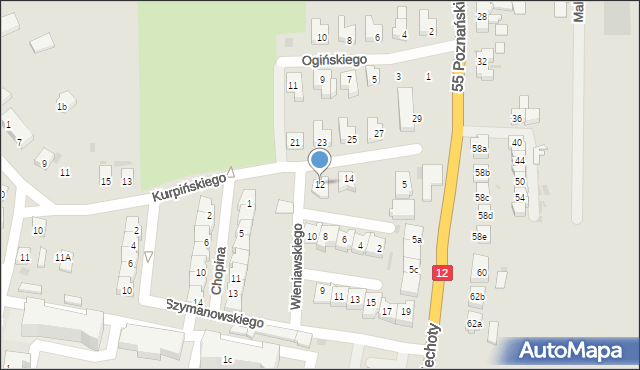 Wschowa, Kurpińskiego, 12, mapa Wschowa