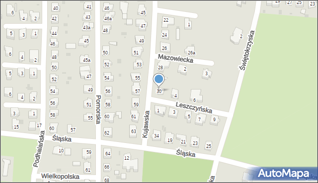 Żary, Kujawska, 30, mapa Żary