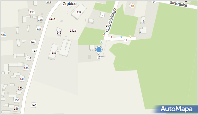 Zrębice, Kuźmińskiego Romana, ks., 12, mapa Zrębice