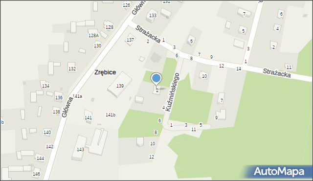 Zrębice, Kuźmińskiego Romana, ks., 2, mapa Zrębice