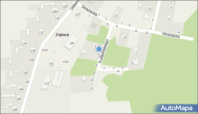 Zrębice, Kuźmińskiego Romana, ks., 4, mapa Zrębice
