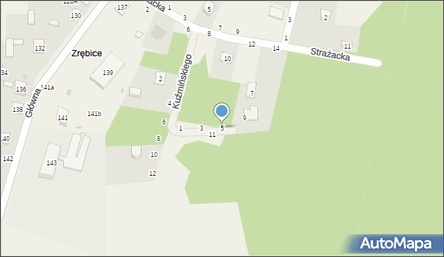 Zrębice, Kuźmińskiego Romana, ks., 5, mapa Zrębice