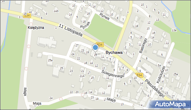 Bychawa, Kwiatkowskiego Antoniego, ks., 15, mapa Bychawa