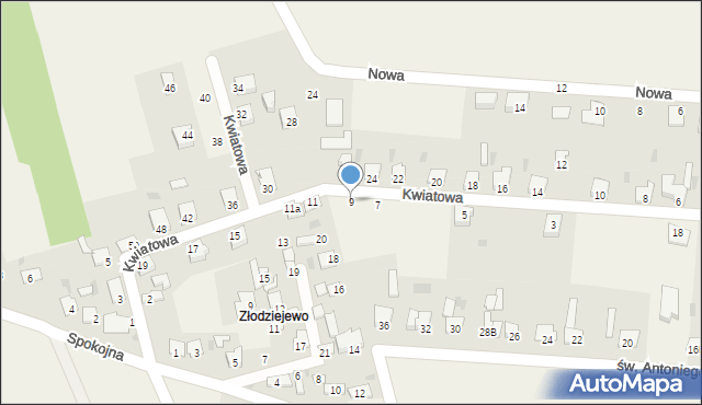 Czerniewice, Kwiatowa, 9, mapa Czerniewice